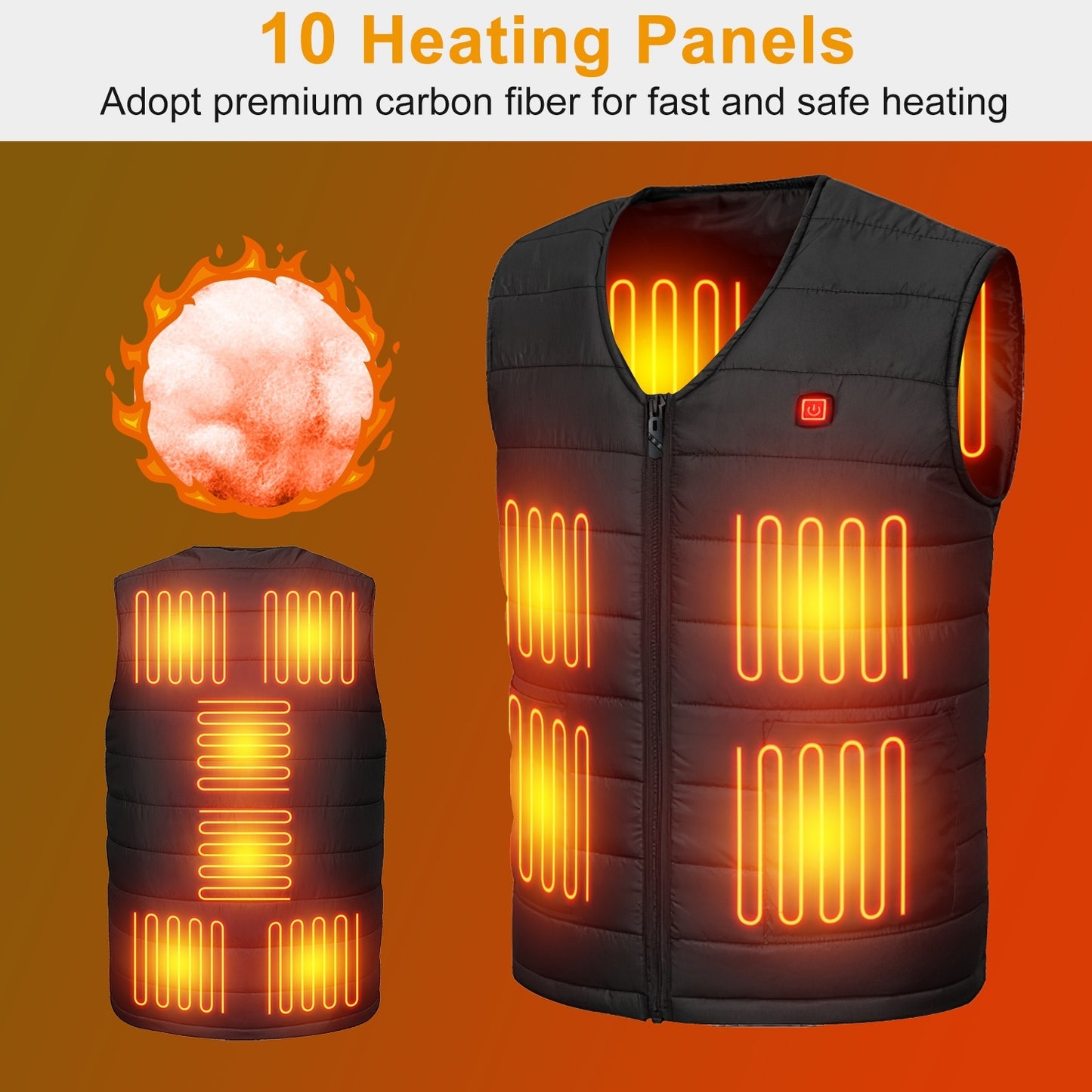 Winter Heated Vest with 10 Heating Pads, USB Adjustable Temperature Gear for Men & Women, Outdoor Warm Heat Coat