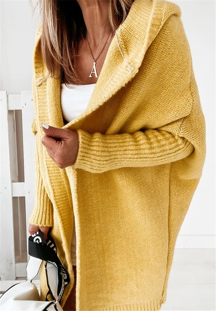 Women's Solid Color Hooded Cardigan Sweater
