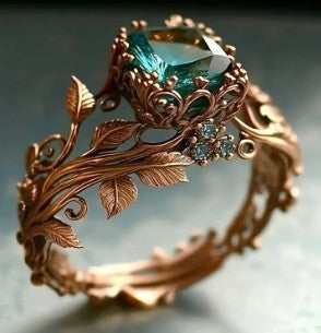 Rose Gold Branch Flower Ring – Elegant Blue Crystal Inlay Jewelry for Women"