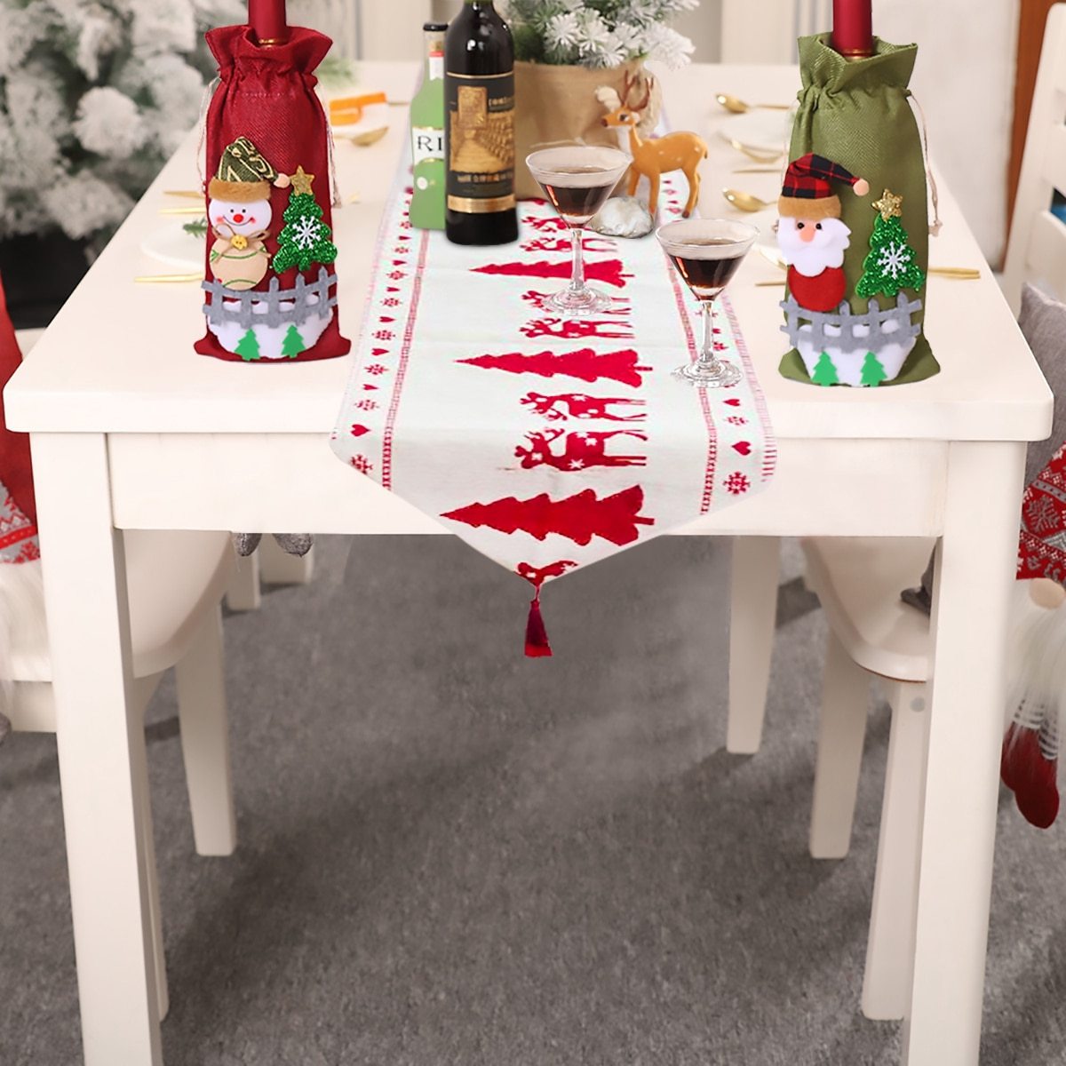 Christmas Elk Snowman Table Runner Merry Christmas Decorations Table Runners