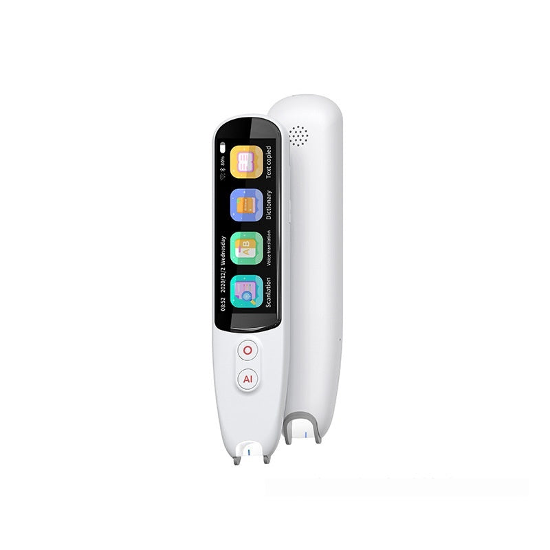 12 language translation device featuring a sleek design with touchscreen and speech recognition capabilities