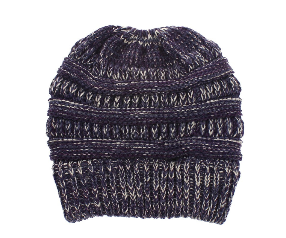Mixed Color Knitted Wool Hat Ladies Ponytail Hat