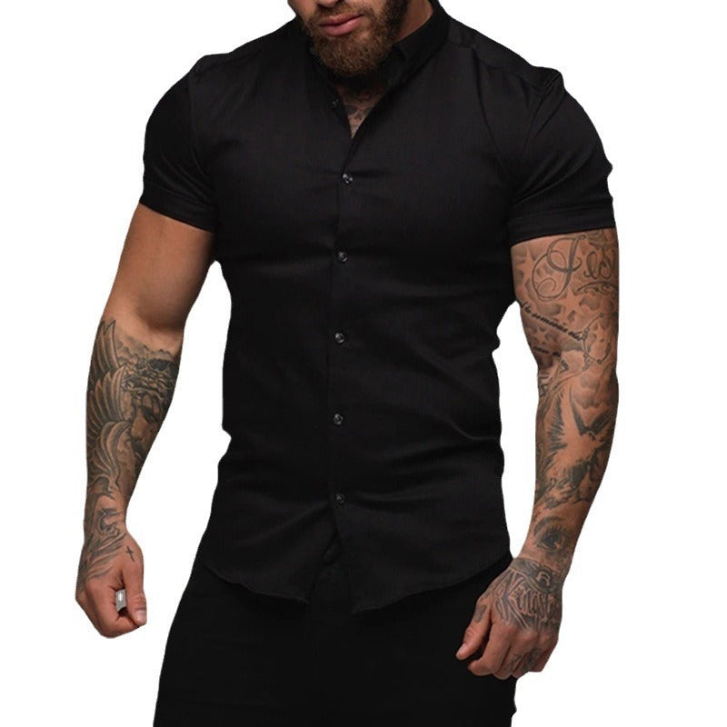 Men's Short Sleeve Business Casual Solid Color Lapel Shirt