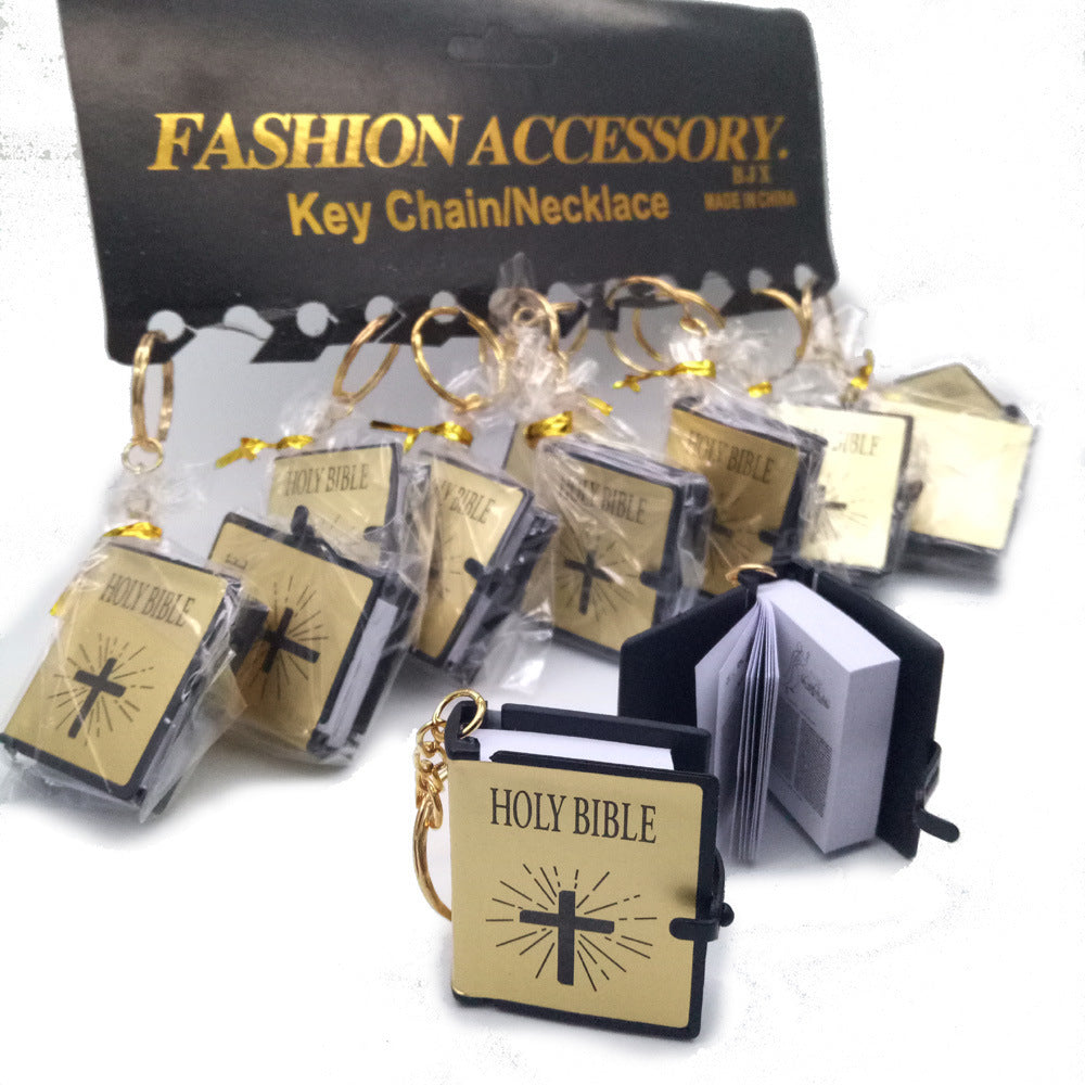 Mini English HOLY BIBLE Key Chains Real Paper Readable Bible Christian Keyrings Car Key Chains