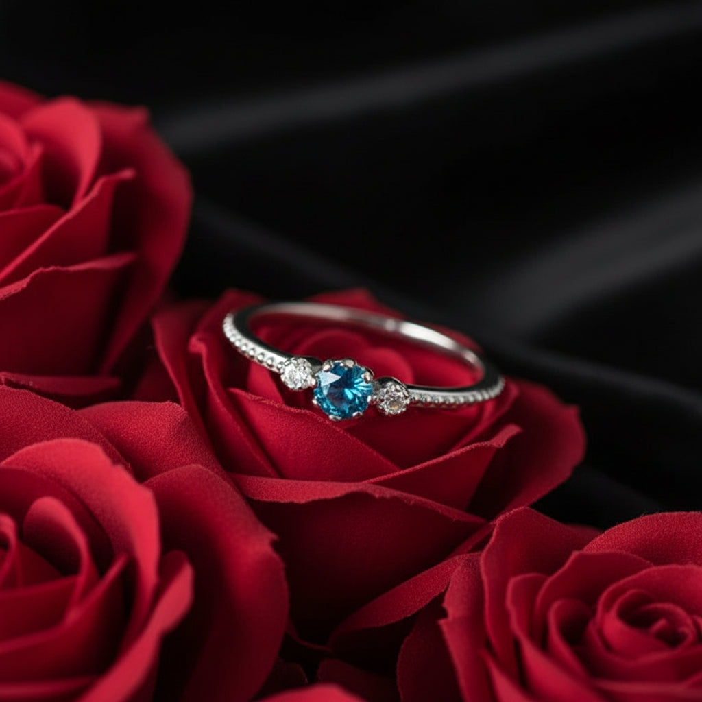 ROMAD Ocean Blue Rhinestone Rings Gold Silver Rings for Wedding Engagement