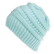 Mixed Color Knitted Wool Hat Ladies Ponytail Hat