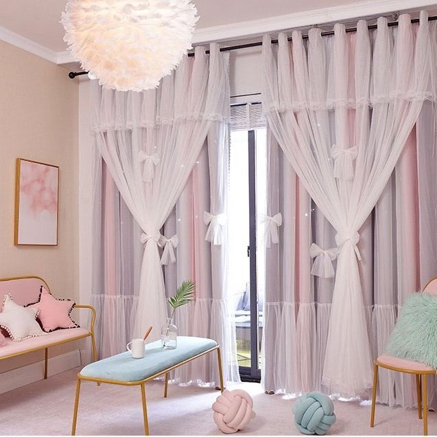 Nordic Simple Hollow Star Princess Wind Bedroom Curtains ✨