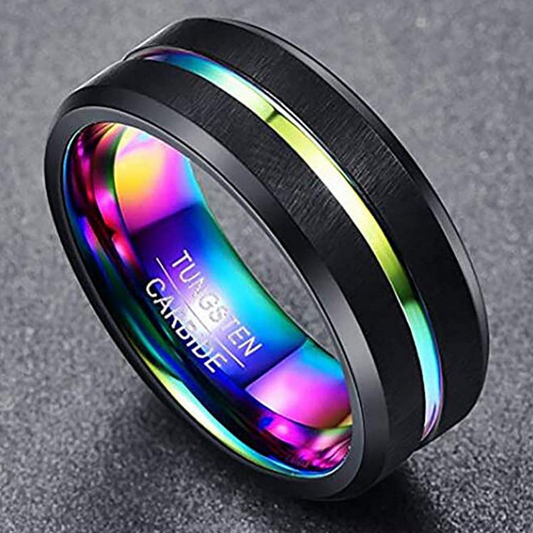 Two-Tone Men Jewelry 8Mm Wide Slotted Blue And Black Tungsten Steel Ring Jewelry
