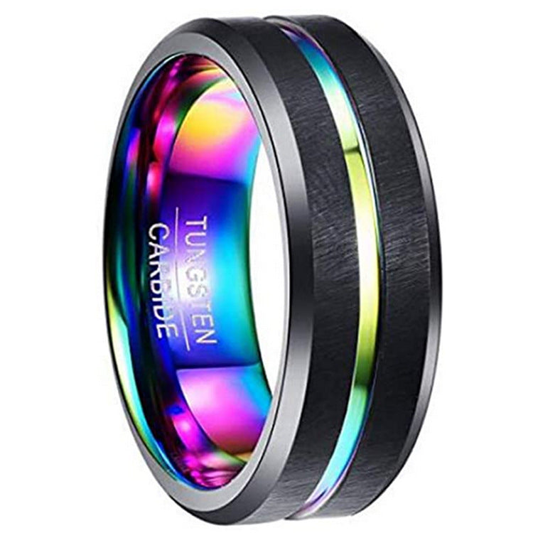Two-Tone Men Jewelry 8Mm Wide Slotted Blue And Black Tungsten Steel Ring Jewelry