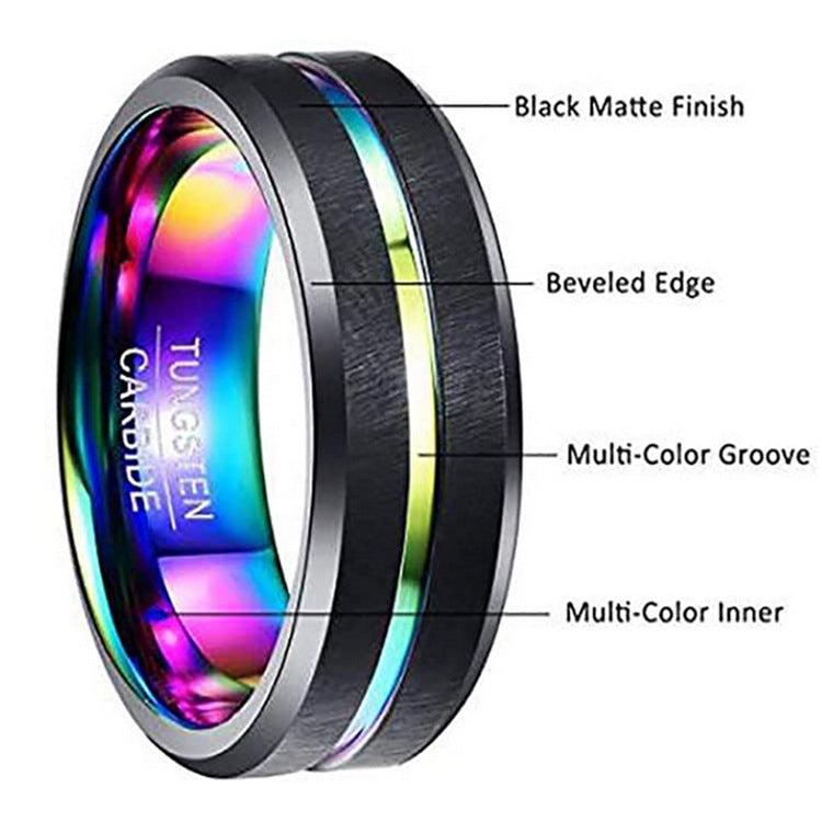 Two-Tone Men Jewelry 8Mm Wide Slotted Blue And Black Tungsten Steel Ring Jewelry