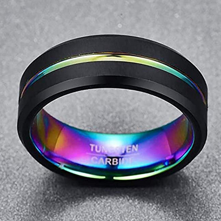 Two-Tone Men Jewelry 8Mm Wide Slotted Blue And Black Tungsten Steel Ring Jewelry