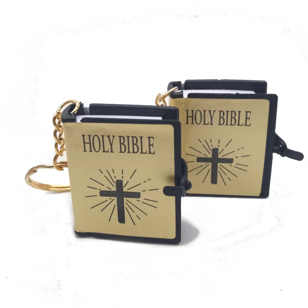 Mini English HOLY BIBLE Key Chains Real Paper Readable Bible Christian Keyrings Car Key Chains