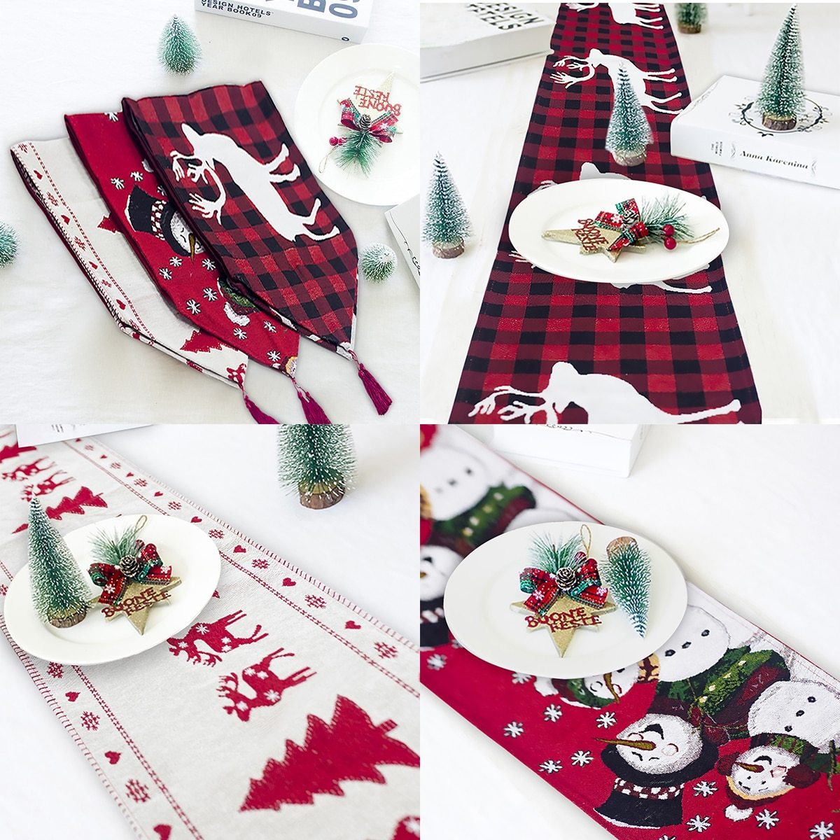 Christmas Elk Snowman Table Runner Merry Christmas Decorations Table Runners