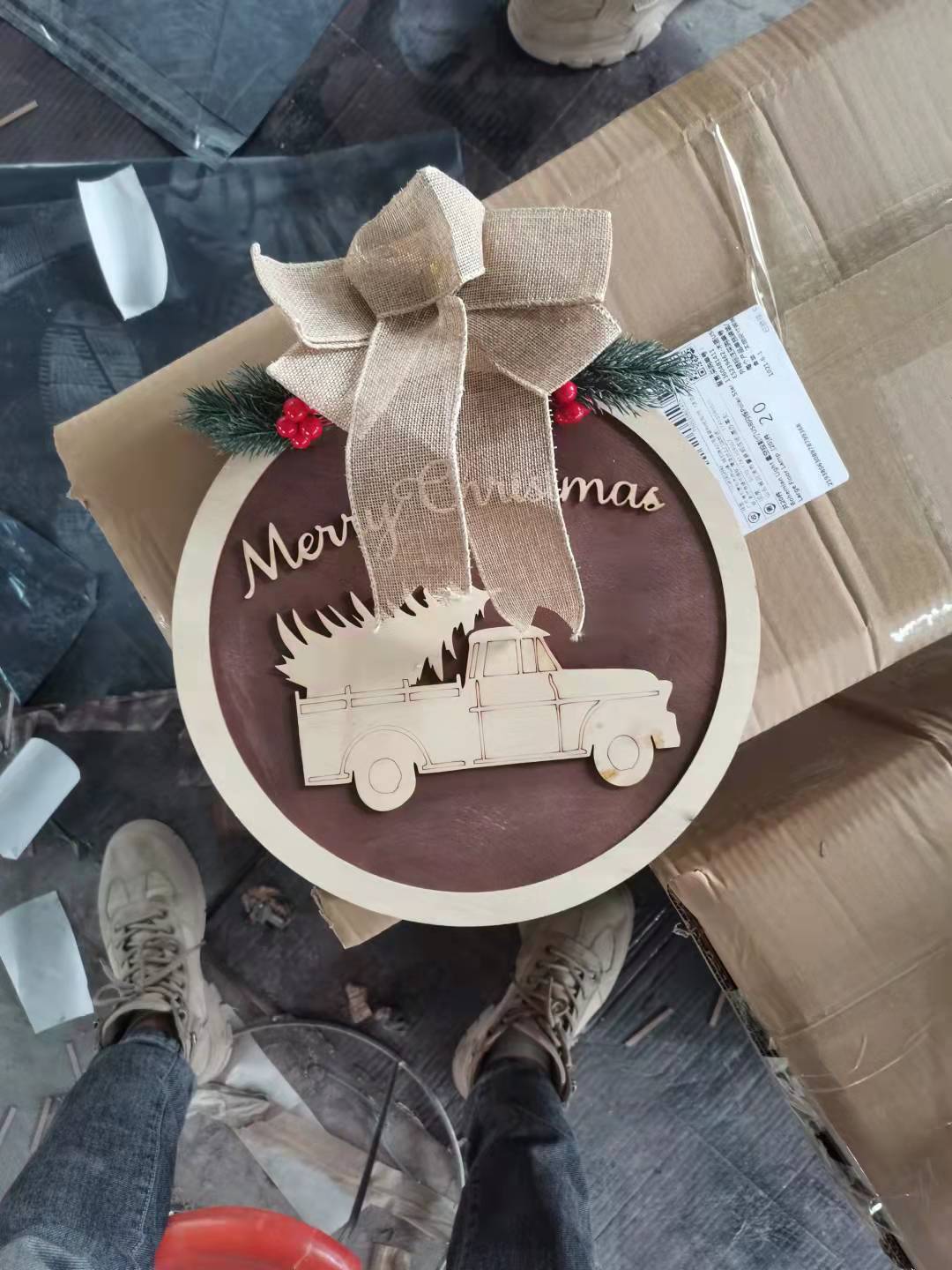 Wood Board Printing Christmas Wreath Bow
