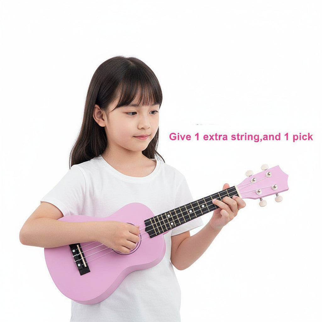 A wooden guitar for children.