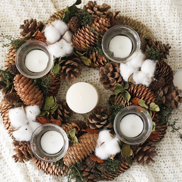 Natural Plant Pine Cone Wreath Candle Holder