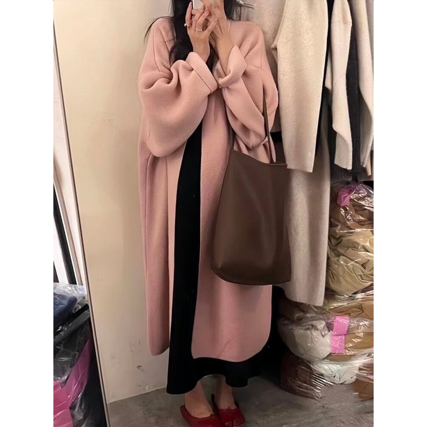 Khaki Knitted Cardigan Sweater, Women's Coat, Long Cardigan, Wool Coat, Cozy Style Loose, Plus Size Maxi Coat, Office Outfits, Fall Clothing