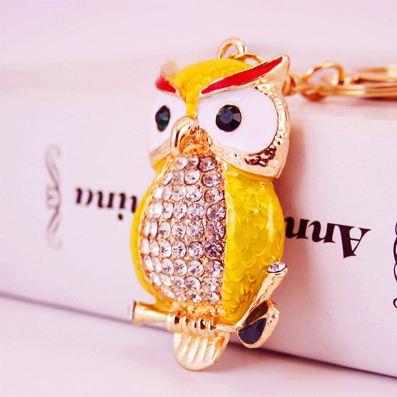 Creative Cartoon Diamond Owl Car Keychain Pendant