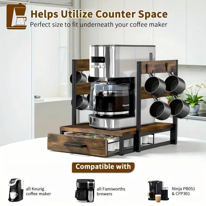 All-in-One Coffee Bar Organizer with Pod Storage and Cup Holder: