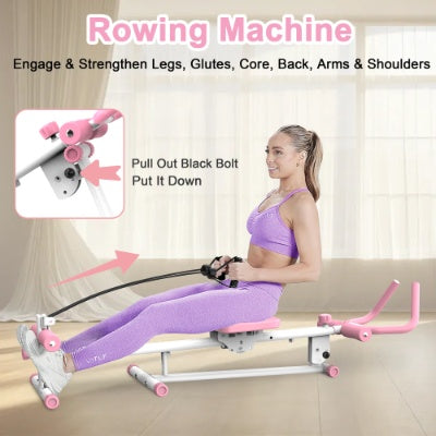 4-in-1 ab workout equipment Sheila Merchandise rowing machine with woman exercising core and arms