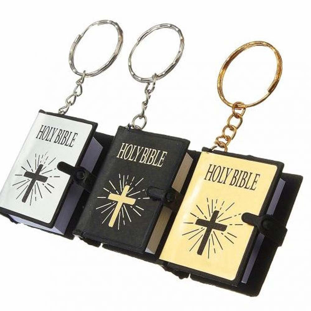 Mini English HOLY BIBLE Key Chains Real Paper Readable Bible Christian Keyrings Car Key Chains