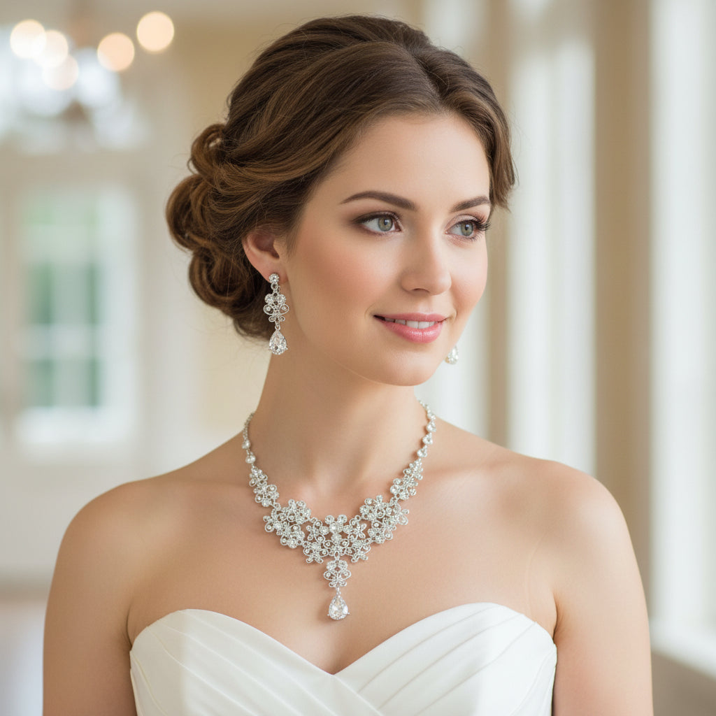 Bridal Butterfly Necklace & Headdress Set - Wedding Jewelry Accessories for Bride