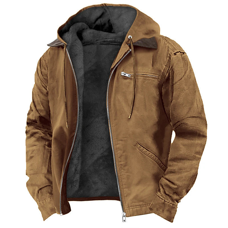Men's Warm Fleece Zip-up Jacket with Hood & Pockets