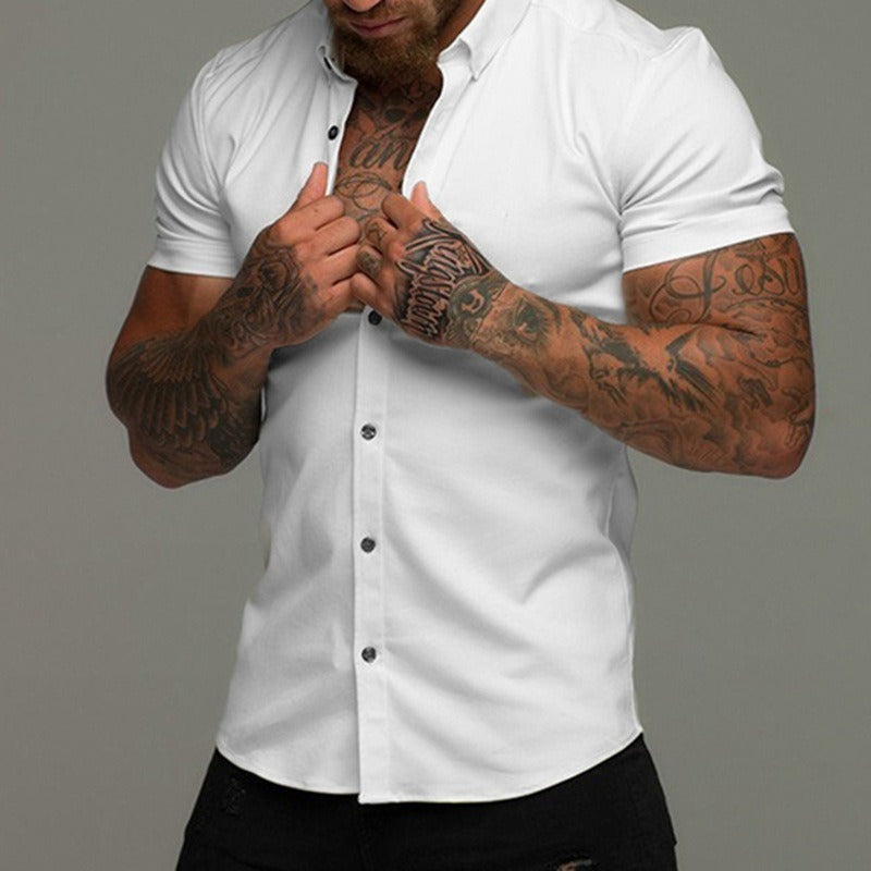 Men's Short Sleeve Business Casual Solid Color Lapel Shirt