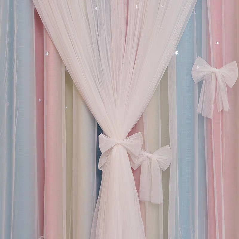 Nordic Simple Hollow Star Princess Wind Bedroom Curtains ✨