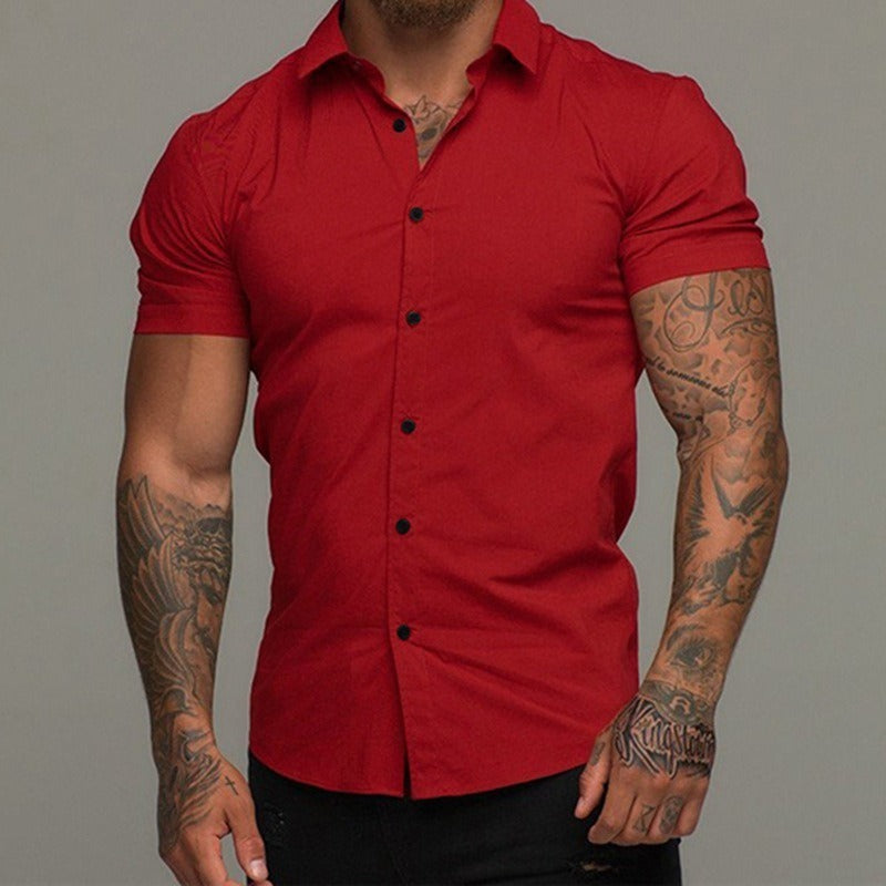 Men's Short Sleeve Business Casual Solid Color Lapel Shirt
