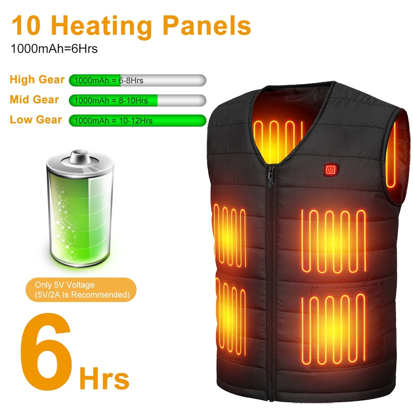 Winter Heated Vest with 10 Heating Pads, USB Adjustable Temperature Gear for Men & Women, Outdoor Warm Heat Coat