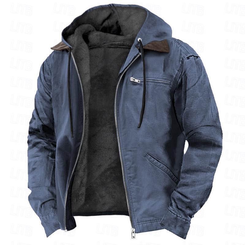 Men's Warm Fleece Zip-up Jacket with Hood & Pockets