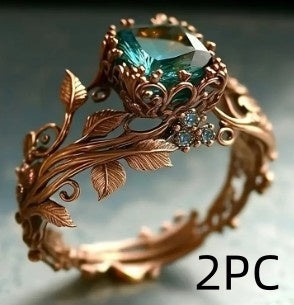 Rose Gold Branch Flower Ring – Elegant Blue Crystal Inlay Jewelry for Women"