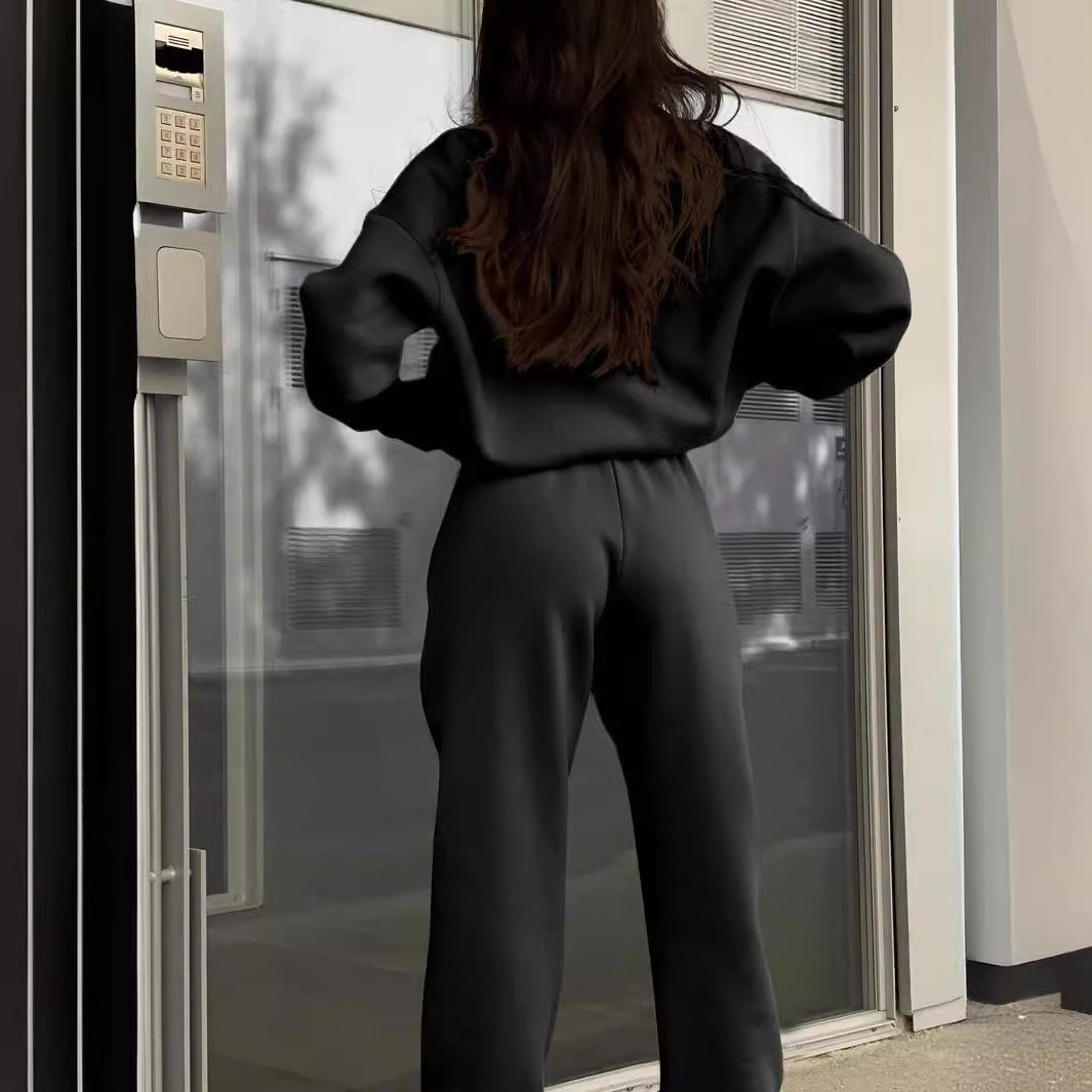 Long-sleeved Sports Sweatshirt Suit Fashion Stand-up Collar Zip-up Top And Elastic Band Trousers With Pocket Fall Clothing For Women