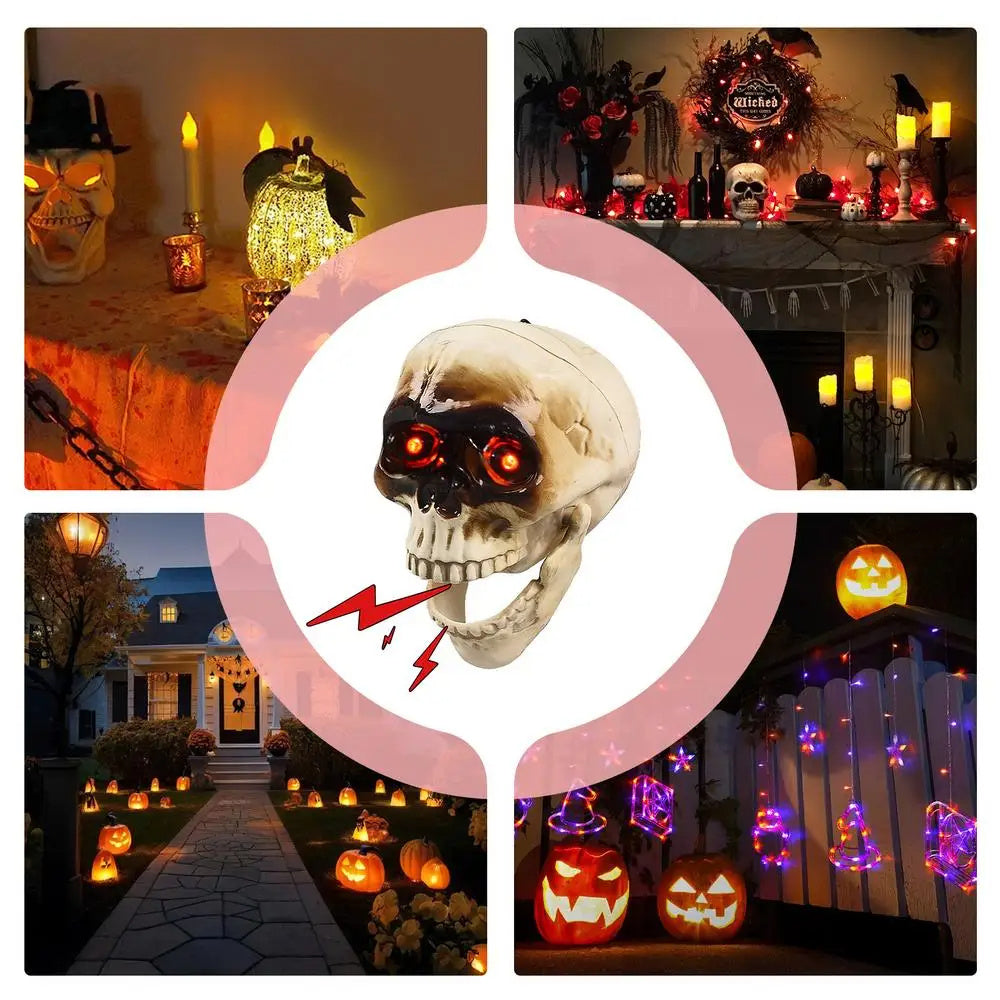 Animated Floating Skeleton Decorations Realistic Halloween Skull Head Halloween Decorations Scary Sound Spooky Decoration