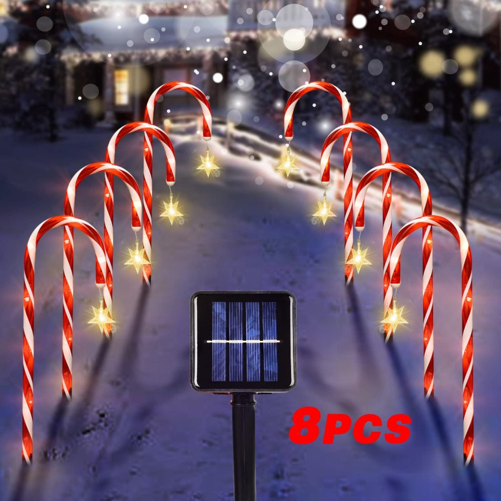 🎄 Christmas Solar Candy Cane Lamp Set of 8 – Brighten Your Holiday Nights!