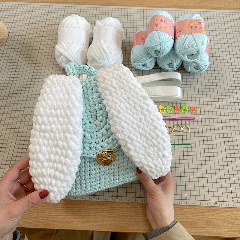 Homemade Hand Knitted Lock Cloth Crochet Big Ear Backpack