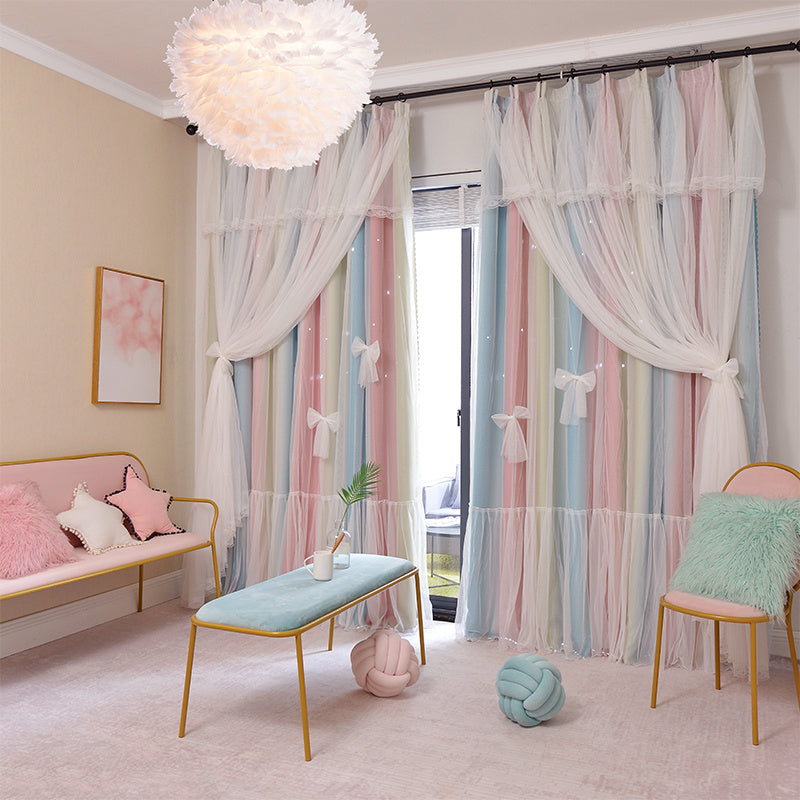 Nordic Simple Hollow Star Princess Wind Bedroom Curtains ✨