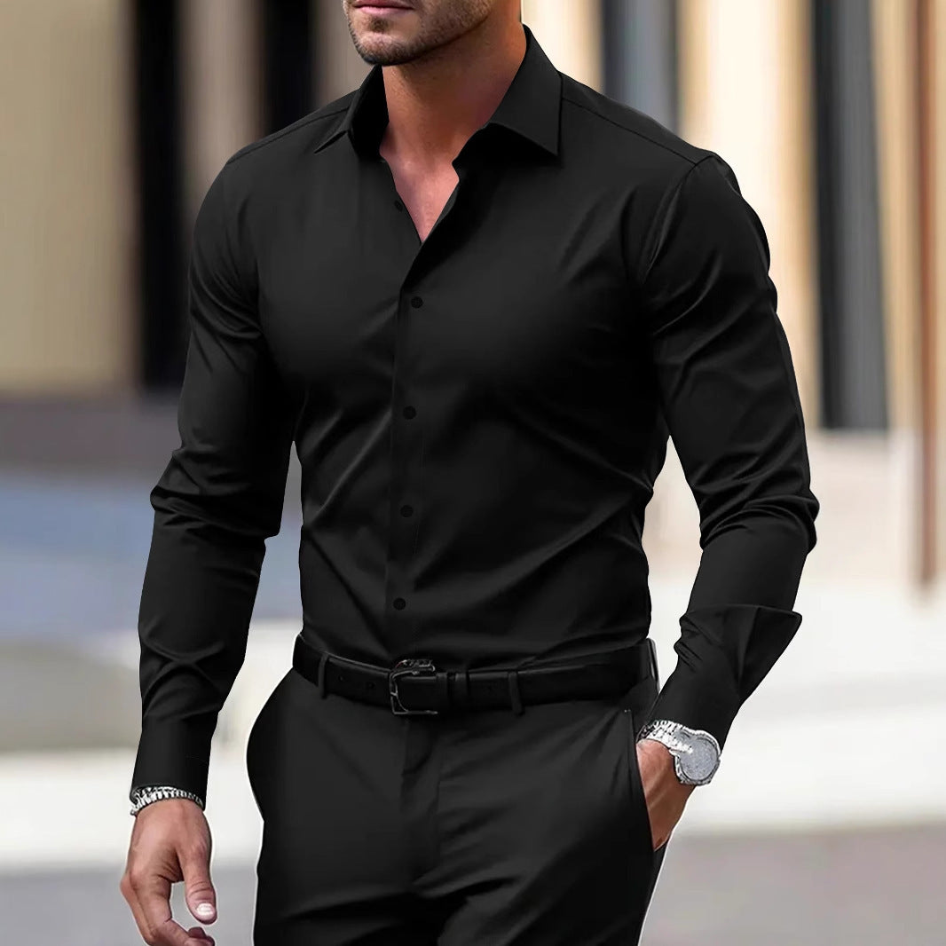 Men's Classic Solid Color Business Button-Down Shirt