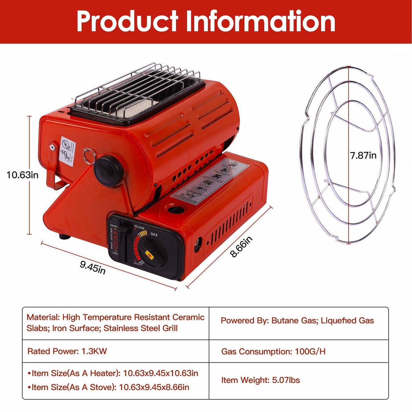 2 In 1 Portable Outdoor Butane Gas Heater & Cooking Stove Cooker For Camping Fishing RV