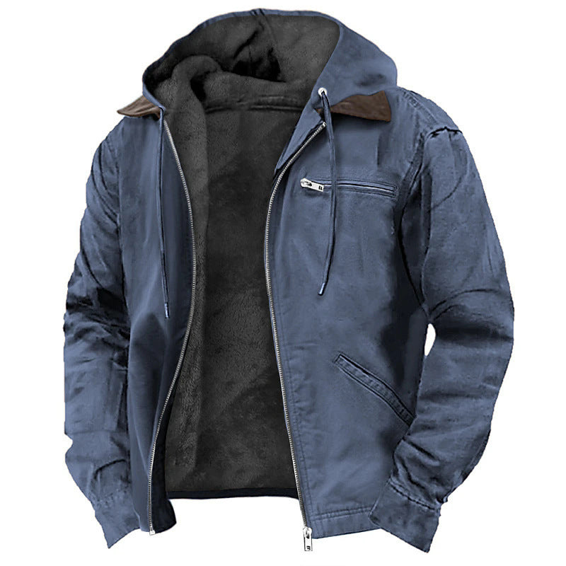 Men's Warm Fleece Zip-up Jacket with Hood & Pockets