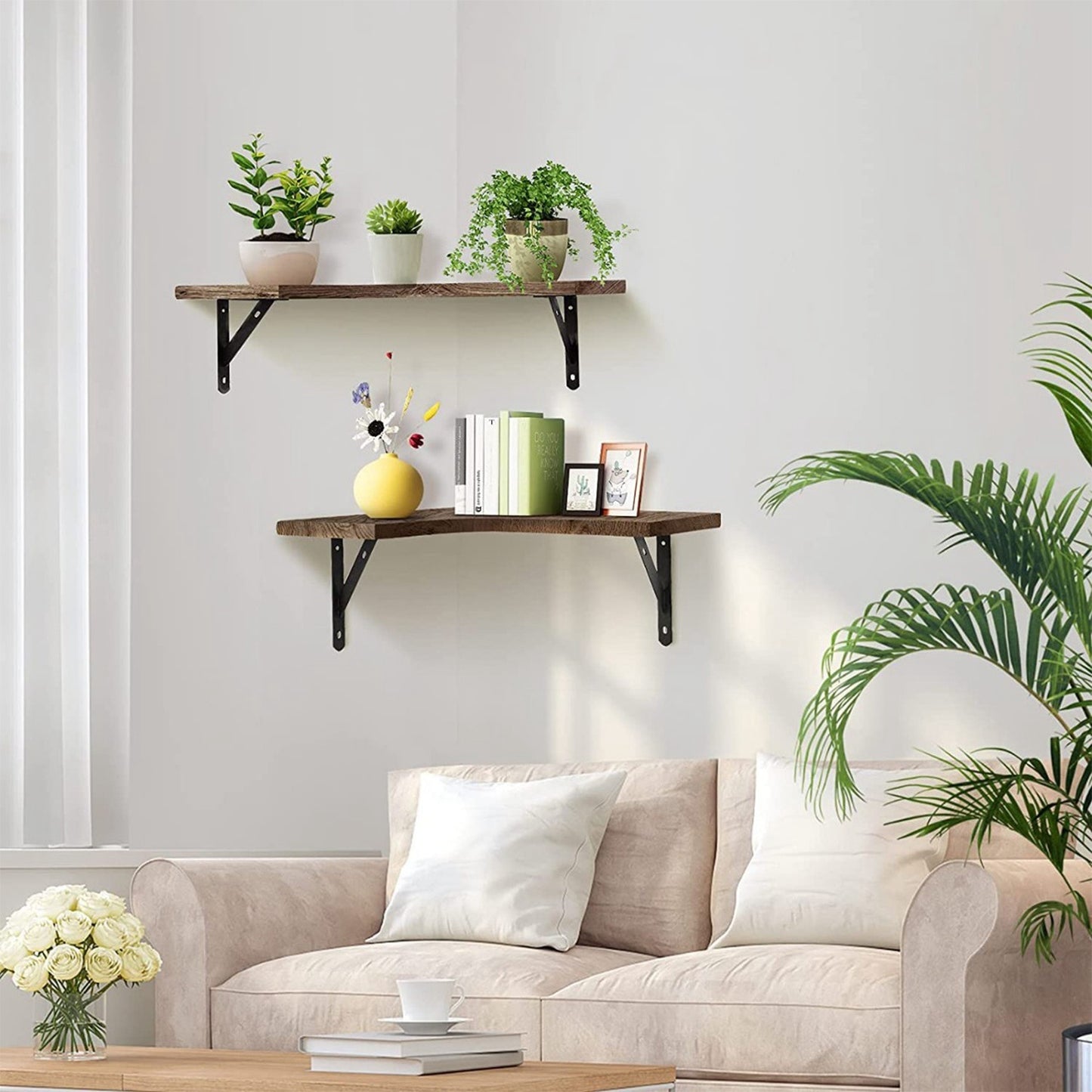 4Packs Per Set Corner Floating Shelf Wall Mount Display Storage Shelf Organizer Wood Metal Bedroom Living Room Decoration