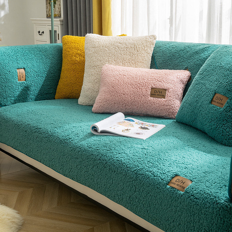 Modern Wool-Feel Sofa Blanket – Plush, Anti-Slip Couch Cover