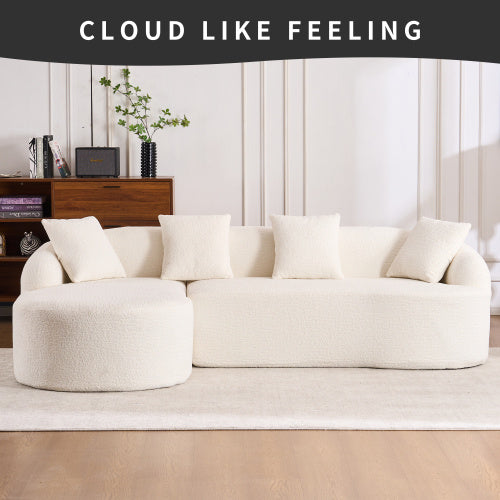Grey Compression Sofa – 3-Seater with Chaise Longue & 4 Pillows, Wood Grain Chenille Fabric