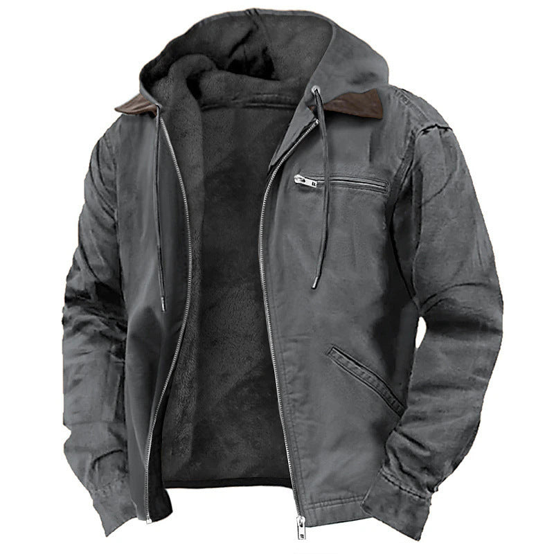 Men's Warm Fleece Zip-up Jacket with Hood & Pockets