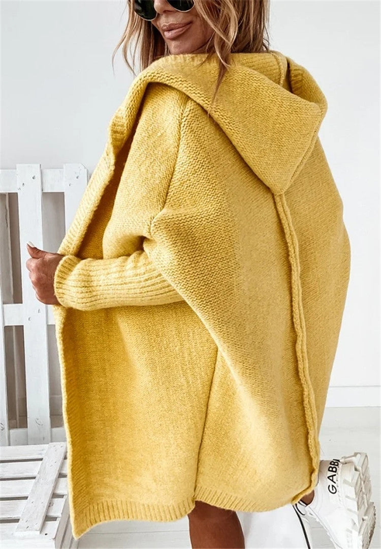 Women's Solid Color Hooded Cardigan Sweater
