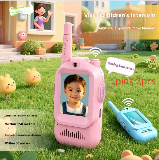 Miniature Wireless Video Walkie-Talkies for Children, Handheld, Two-Pack, Rechargeable.