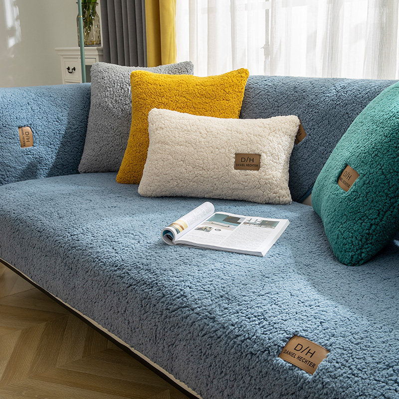 Modern Wool-Feel Sofa Blanket – Plush, Anti-Slip Couch Cover
