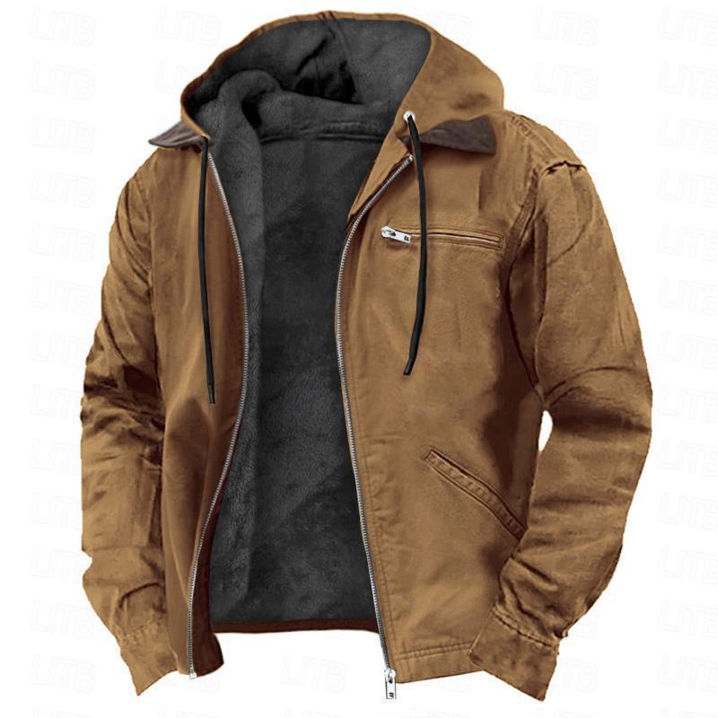 Men's Warm Fleece Zip-up Jacket with Hood & Pockets