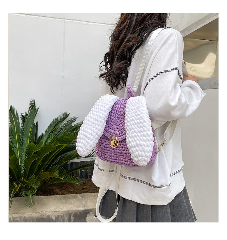 Homemade Hand Knitted Lock Cloth Crochet Big Ear Backpack